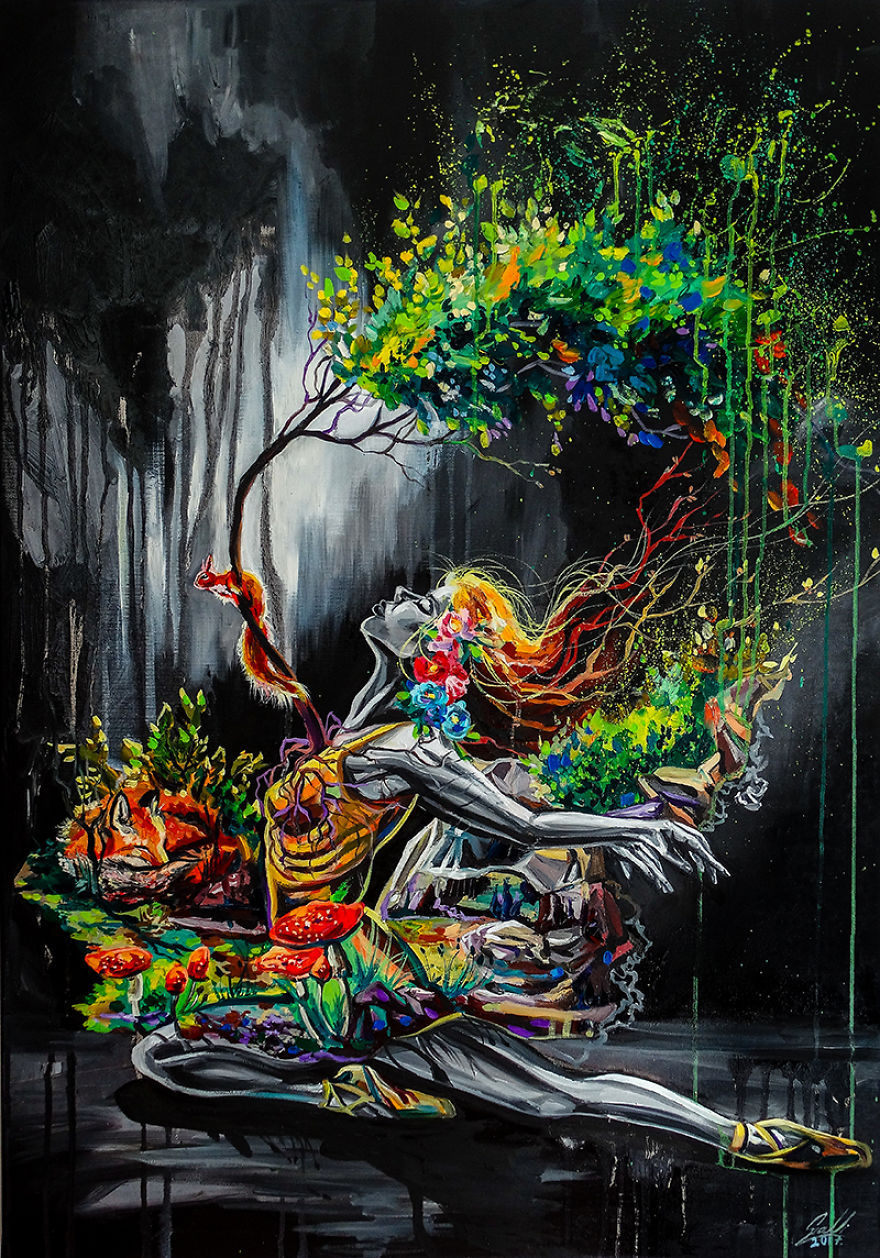 I Combined Oil Painted Ballerinas With The 4 Classical Elements To Respect Dancer&rsquo;s Hard Work Behind The Scene