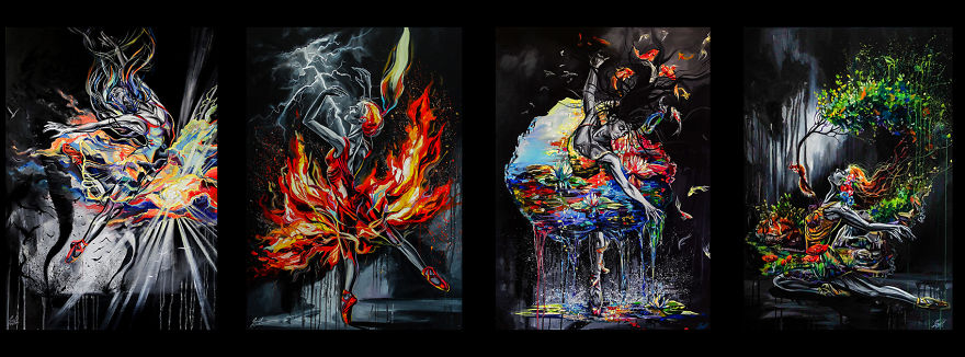 I Combined Oil Painted Ballerinas With The 4 Classical Elements To Respect Dancer&rsquo;s Hard Work Behind The Scene