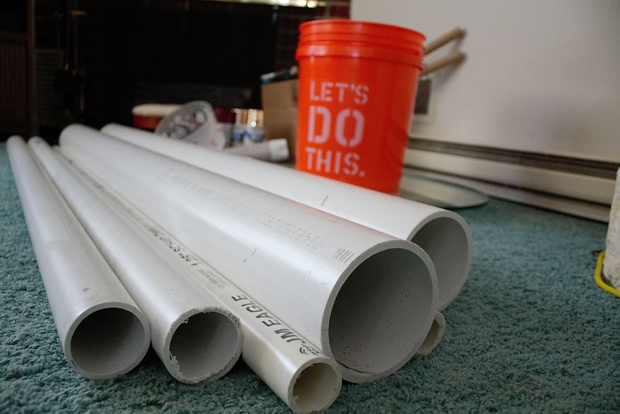 We Made A Christmas Tree From An Old Tire, A Bucket, And 40Ft Of PVC Pipe