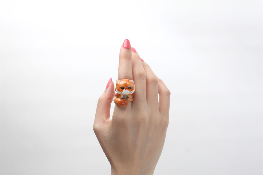 Mary Lou Orange Persian Cat Trio Ring