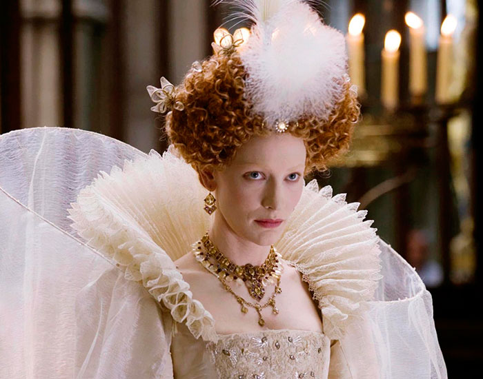 Scene from Elizabeth The Golden Age movie featuring an elaborate period costume for fun facts about movies.