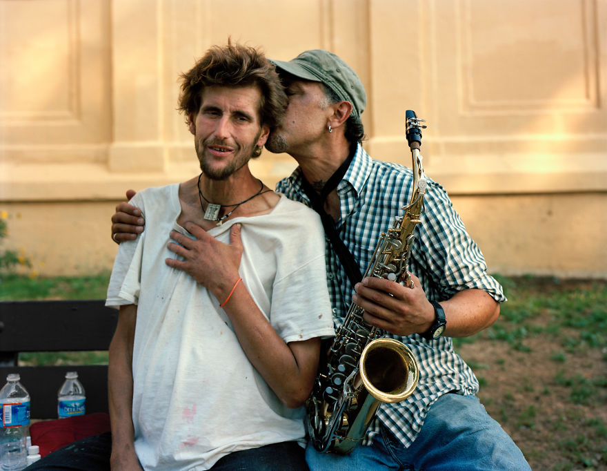 Portrait of two men's one of them are musician
