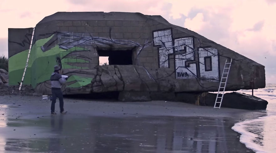 Street Artist Duo Transforms A Blockhouse On French Beach Into Shenron From Dragon Ball