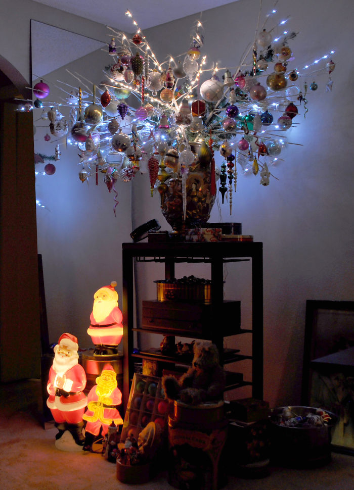 Vegas Style: When We First Moved To Vegas, Years Ago, We Wanted Something Different. We Created This With White Plastic Xmas Tree Branches. Now It's Become A Tradition.