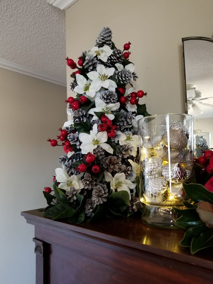 Our Many Cats Won't Let Us Have A Traditional Tree So I Made A Mini Fakemas Tree.