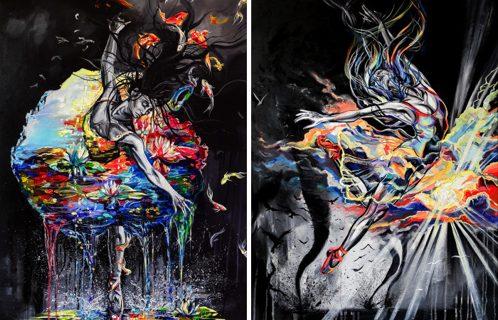 I Combined Oil Painted Ballerinas With The 4 Classical Elements To Respect Dancer’s Hard Work Behind The Scene