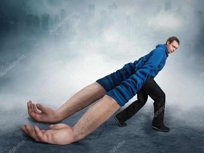 Man with too big hands