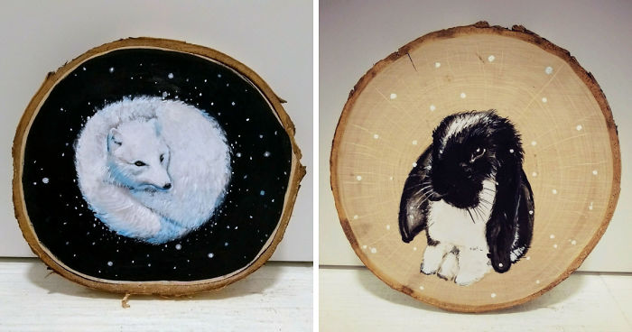 I Paint Animal Portraits On Slices Of Wood