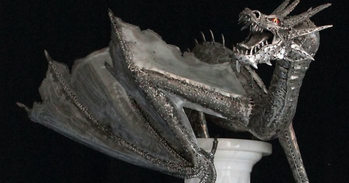Amazing Steel Dragon Sculpture By Georgie Poulariani