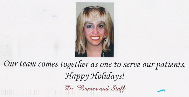 My Dentist Joined The Faces Of All Her Staff Members For Their Christmas Card