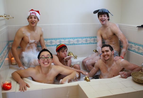 Roommate Holiday Picture In A Bathtub
