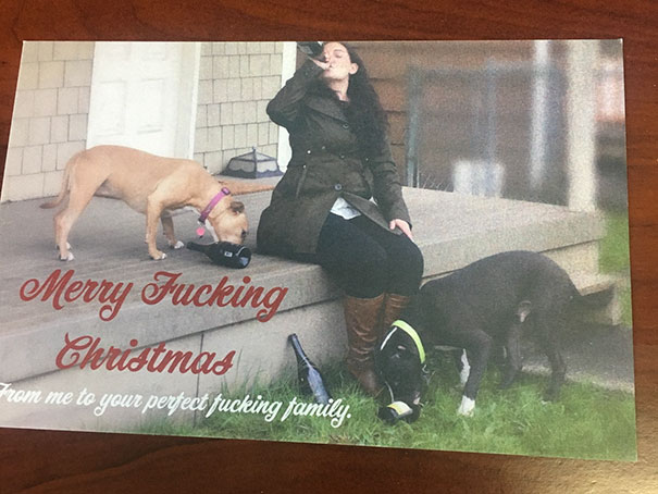 Came Into Work To Find This Holiday Card On My Desk... Merry F*cking Christmas From My Friend. I Think She Wins Christmas