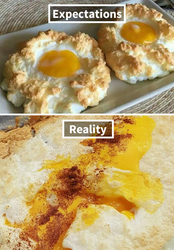 Make Cloud Eggs They Said, Its Easy They Said. Above Is How My Cloud Eggs Should Have Looked. Below Is How They Turned Out. Still Tasted Good Though