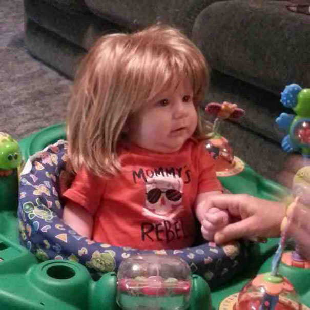 So This Is What Happens When Grandma Watches My Son And She Has An Abundance Of Wigs Lying Around From Her Cancer Treatments