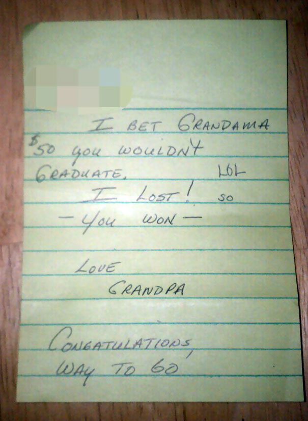 My Grandpa Sent Me A Note For Graduating