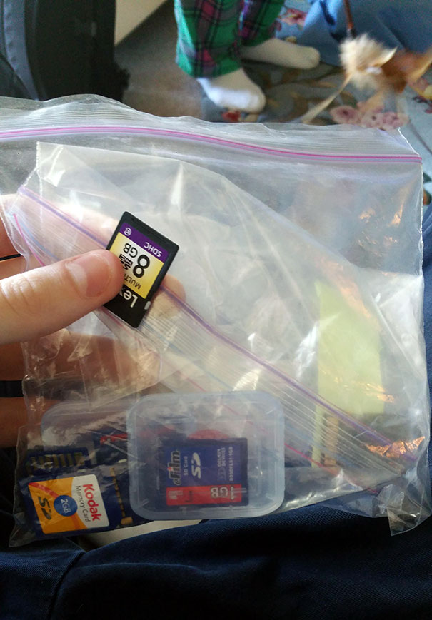 When My Grandmother Fills An SD Card On Her Camera, She Thinks Its Like A Roll Of Film And Puts The Old One In A Bag Until They're "Developed"