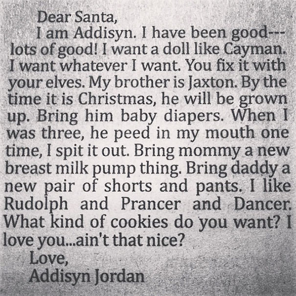 Addisyns Letter To Santa!! Cutest And Funniest Thing I've Ever Read!