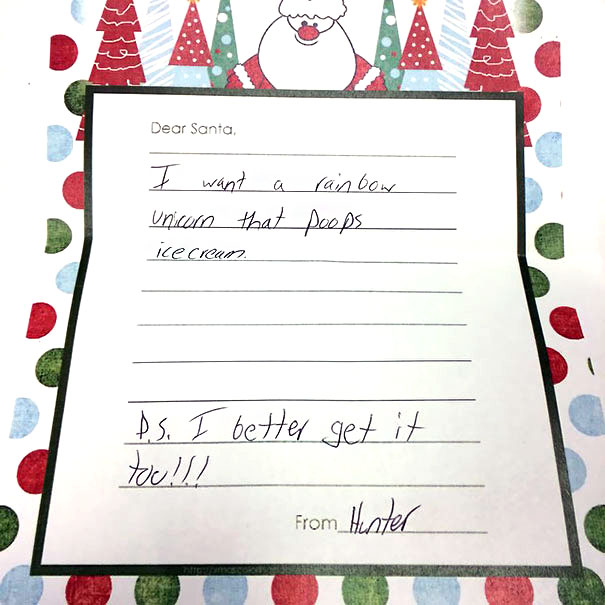 This Year At Work I Organized Letters To Santa.... This Kid Is Going To Be Pretty Mad When Santa Doesn't Come Through