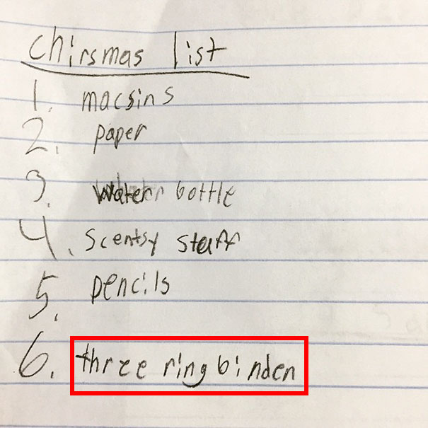 We Printed 600 Santa Letters In The Paper This Year, And This Is One Of My Favorites. The Three-Ring Binder Kills Me