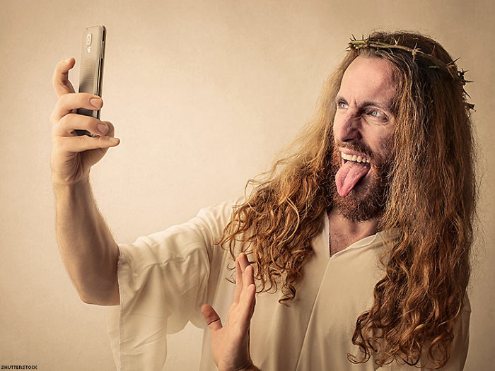 Jesus taking a selfie with tongue out