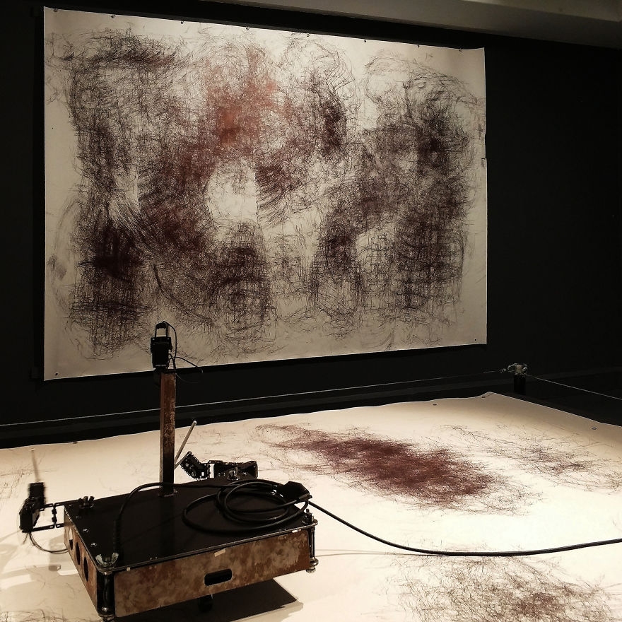 In This Exhibition In London My Robots Have Been Making Some Drawings Responding To The Visitors' Presence And The Gallery's Environment