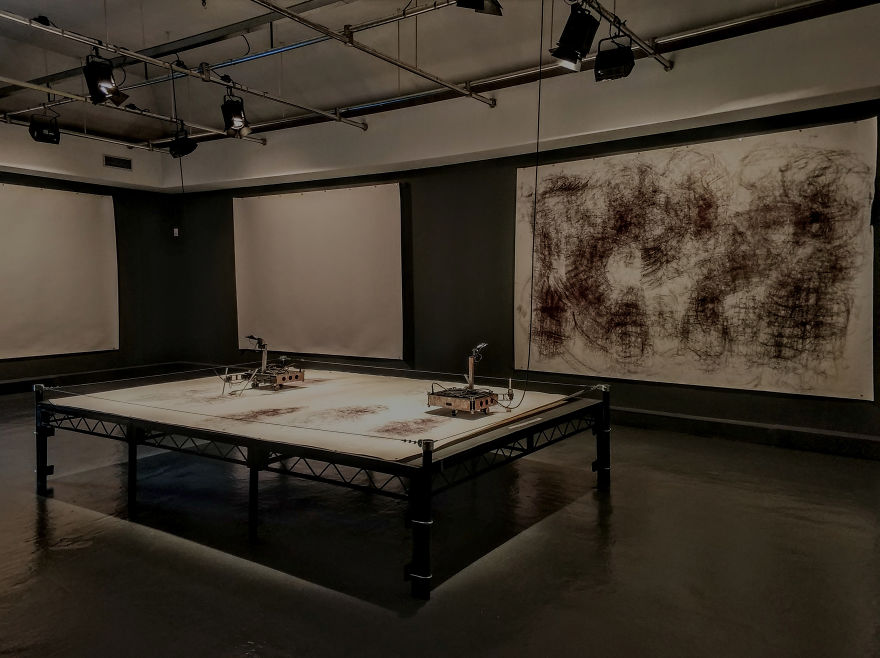 In This Exhibition In London My Robots Have Been Making Some Drawings Responding To The Visitors' Presence And The Gallery's Environment