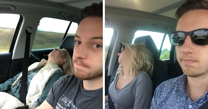 Husband Compiles Photos From All The Fun Road Trips He Takes With His Wife, And The Result Is Just Too Funny