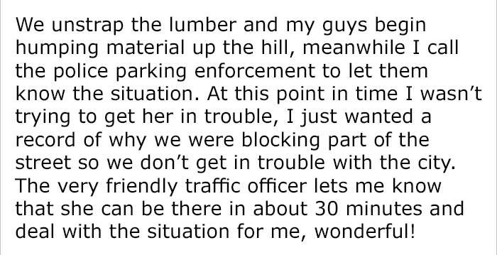 Rude Woman Refuses To Leave 'No Parking' Zone, So Construction Workers Get The Best Revenge