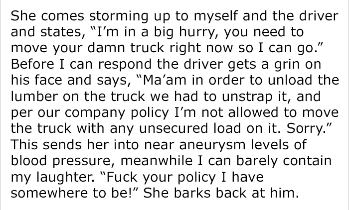 Rude Woman Refuses To Leave 'No Parking' Zone, So Construction Workers Get The Best Revenge