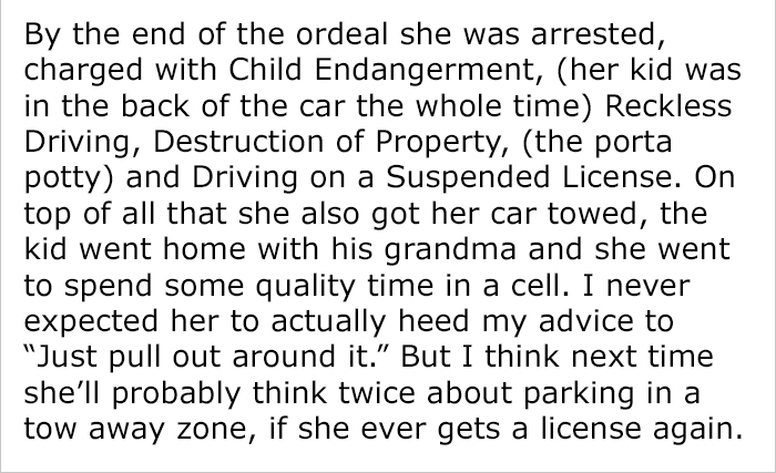 Rude Woman Refuses To Leave 'No Parking' Zone, So Construction Workers Get The Best Revenge