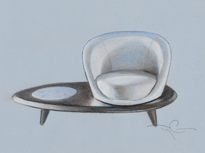 Illustration of a modern chair and table designed by a talented illustrator. Illustration of a modern chair and table designed by a talented illustrator.