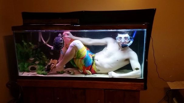 He Really Wanted To Swim With His Turtle