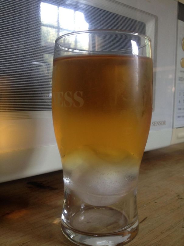 This Ice Sphere Formed A Perfect Seal With The Lower Portion Of My Pint Glass, Allowing No Liquid Into The Bottom