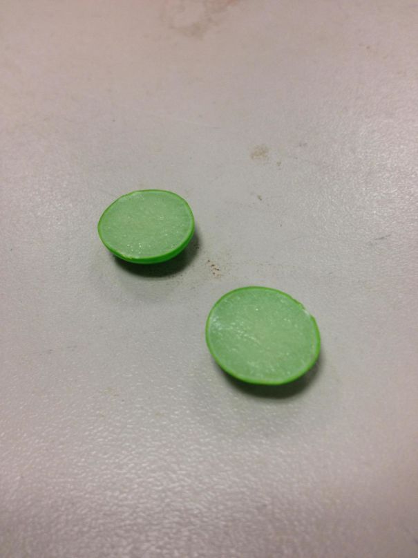 One Of The Skittles I Dropped Broke Perfectly In Half