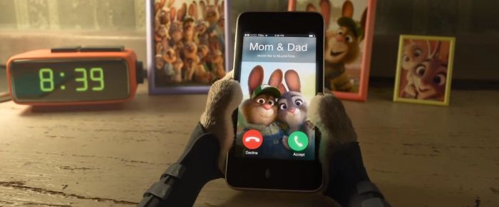 In "Zootopia", Judy's Cell Phone Provider Is PB&J, And She Gets A 'Muzzletime' Call From Her Parents