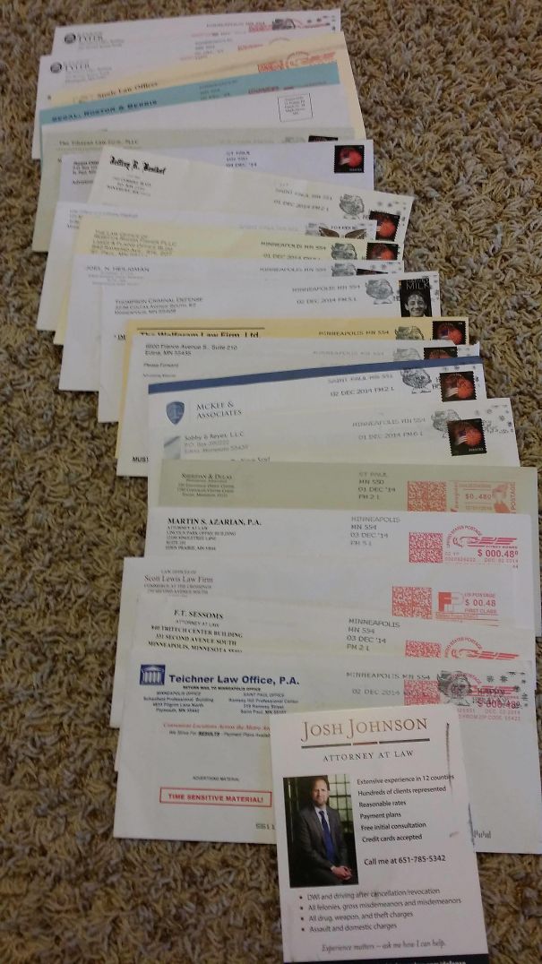 R.I.P. My Real Life Inbox. These All Arrived Within 72 Hours Of Getting A DWI. In Other News: Drinking And Driving Is Idiotic. I Accept My Punishment And Regret My Poor Decisions. Be Safe, Kiddos. Learn From My Fail. I Did