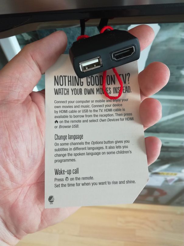 The TV In Our Hotel Room Has Easily Accessible HDMI And USB Sockets