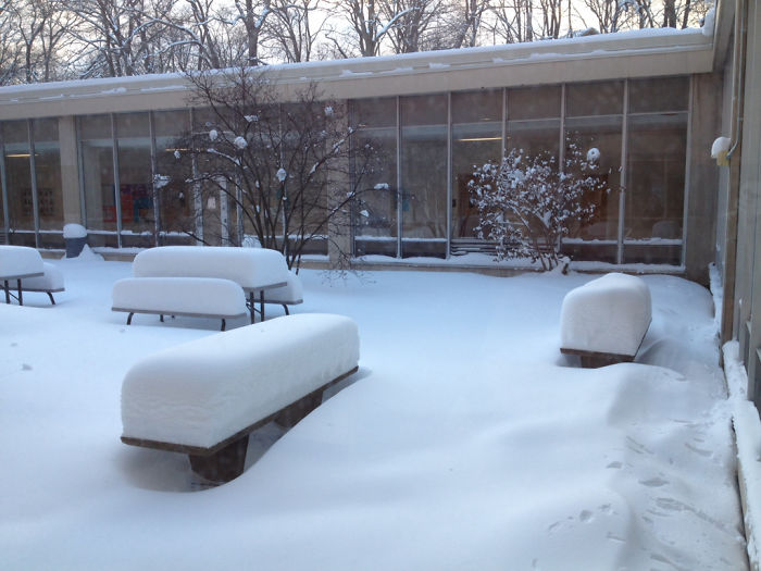 This Courtyard At My University Is Locked, Meaning The Snow Is Always Untouched