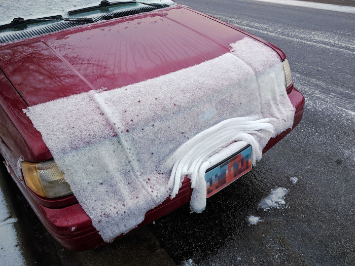 This Snow Sliding Off My Neighbor's Car