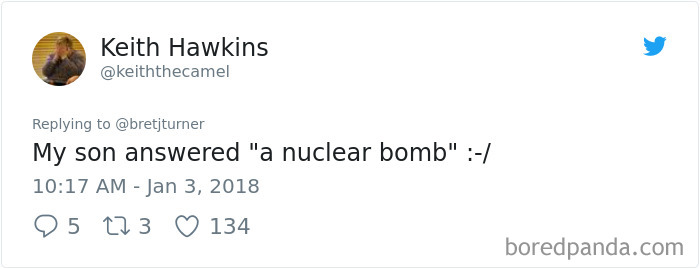 Tweet from user about an unexpected answer from first graders to a classroom riddle. Tweet from user about an unexpected answer from first graders to a classroom riddle.