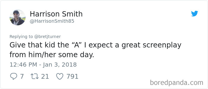 Tweet reaction to unexpected first graders' riddle answer, humorously suggesting future screenplay talent. Tweet reaction to unexpected first graders' riddle answer, humorously suggesting future screenplay talent.