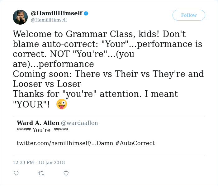 Grammar Nazi Tries To School Mark Hamill Over Grammar On Twitter, Regrets It Immediately Grammar Nazi Tries To School Mark Hamill Over Grammar On Twitter, Regrets It Immediately