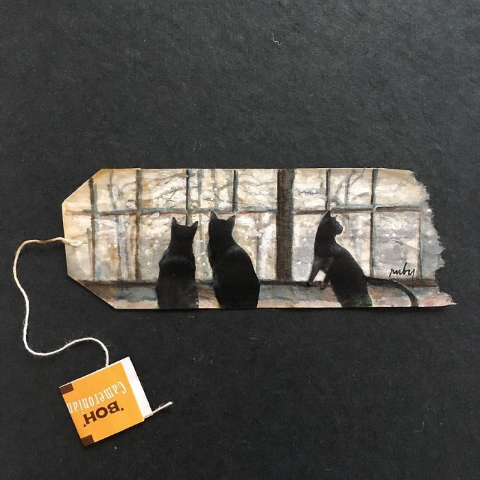 Artist Makes Incredible Mini Paintings In Tea Bags And The Result Is A "Big" Work Of Art