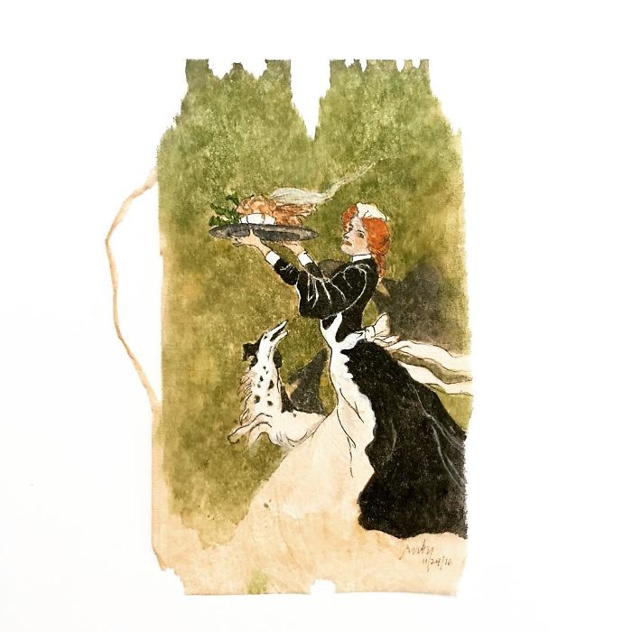 Artist Makes Incredible Mini Paintings In Tea Bags And The Result Is A "Big" Work Of Art