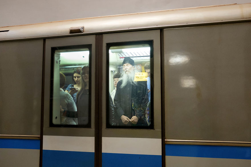 A Black Priest (The Highest Degree Of The Asceticism) In The Train