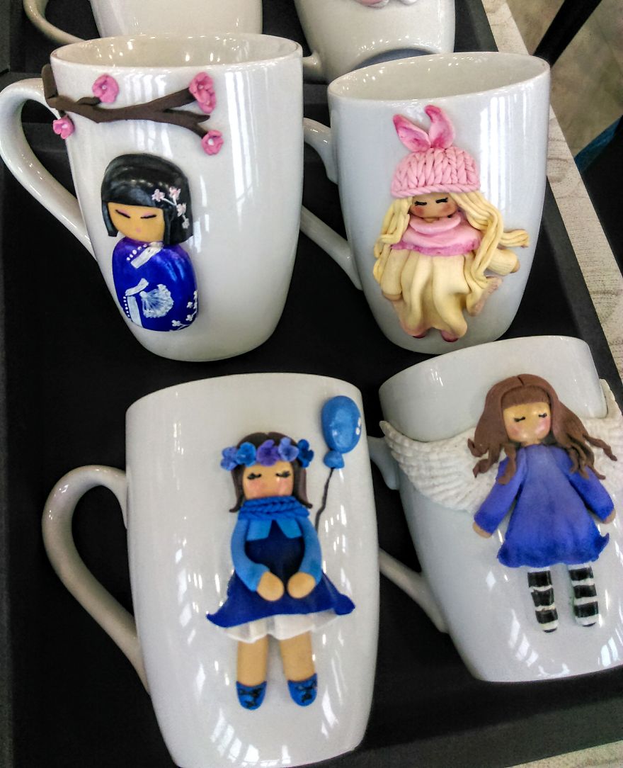 I Create Beautiful And Cute Polymer Clay Decorated Mugs