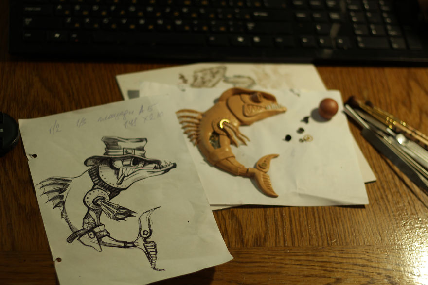 Notepad With A Cowboy Fish In Steampunk Style