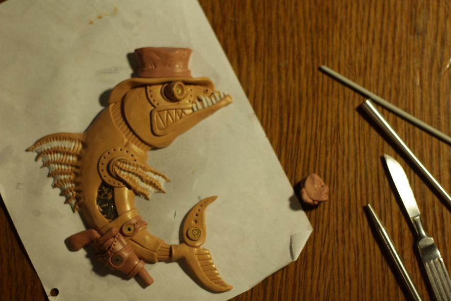 Notepad With A Cowboy Fish In Steampunk Style