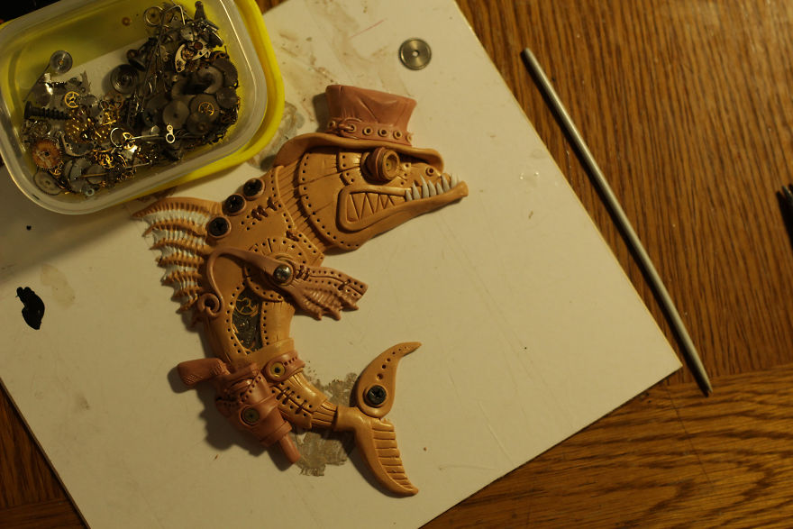 Notepad With A Cowboy Fish In Steampunk Style