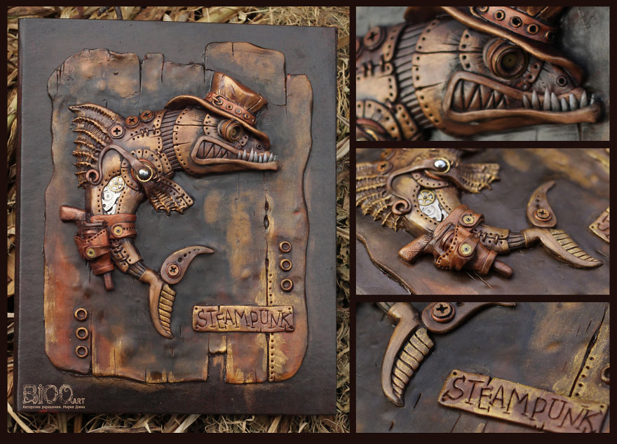 Notepad With A Cowboy Fish In Steampunk Style